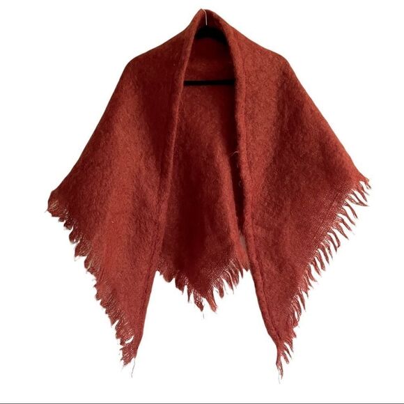 MOHAIR Vintage Shawl Wrap Fringe Rust Red One Size - Picture 1 of 6